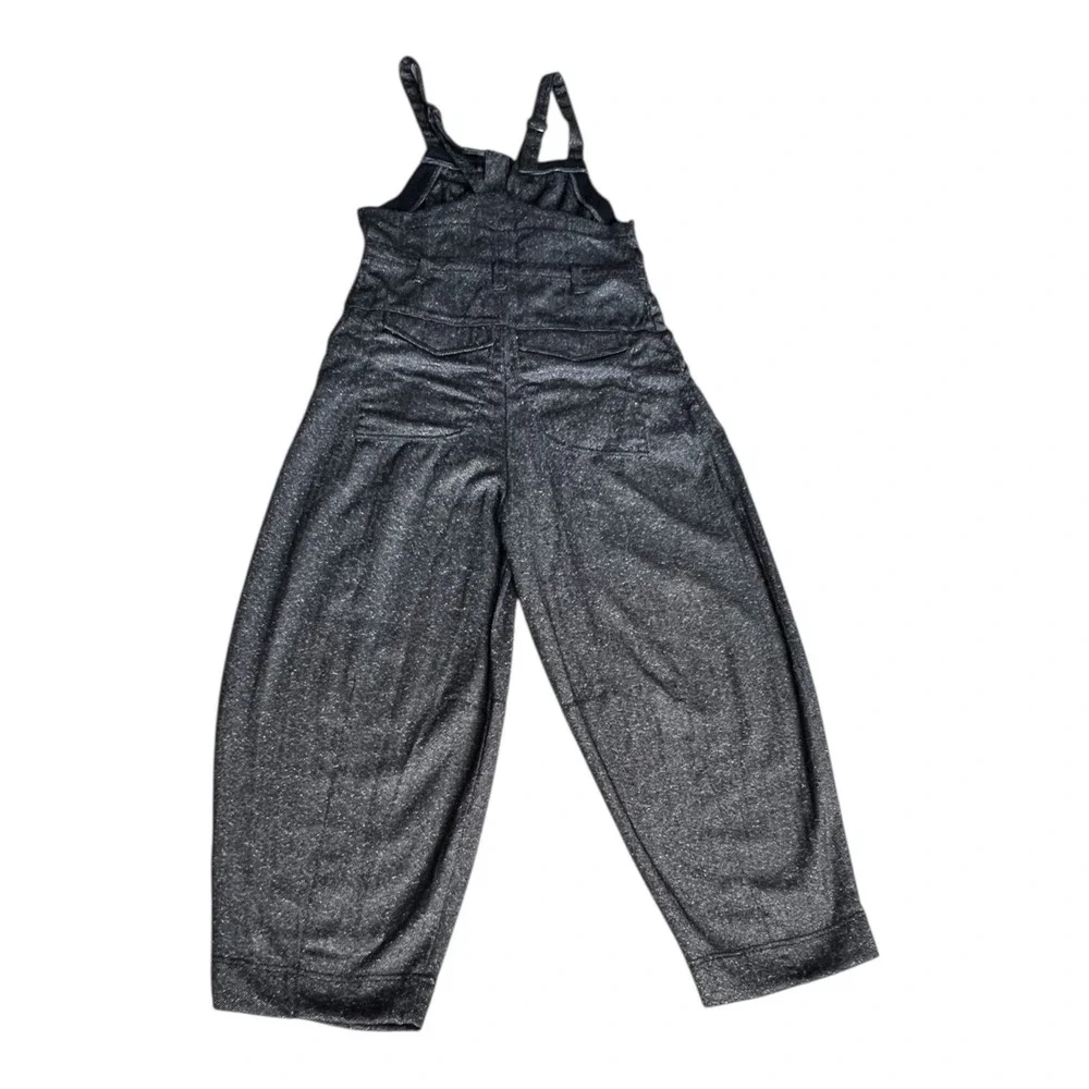 Free People Silver Herringbone Wide Leg Overalls Relaxed Jumpsuit Boho Size (M) - Picture 9 of 14